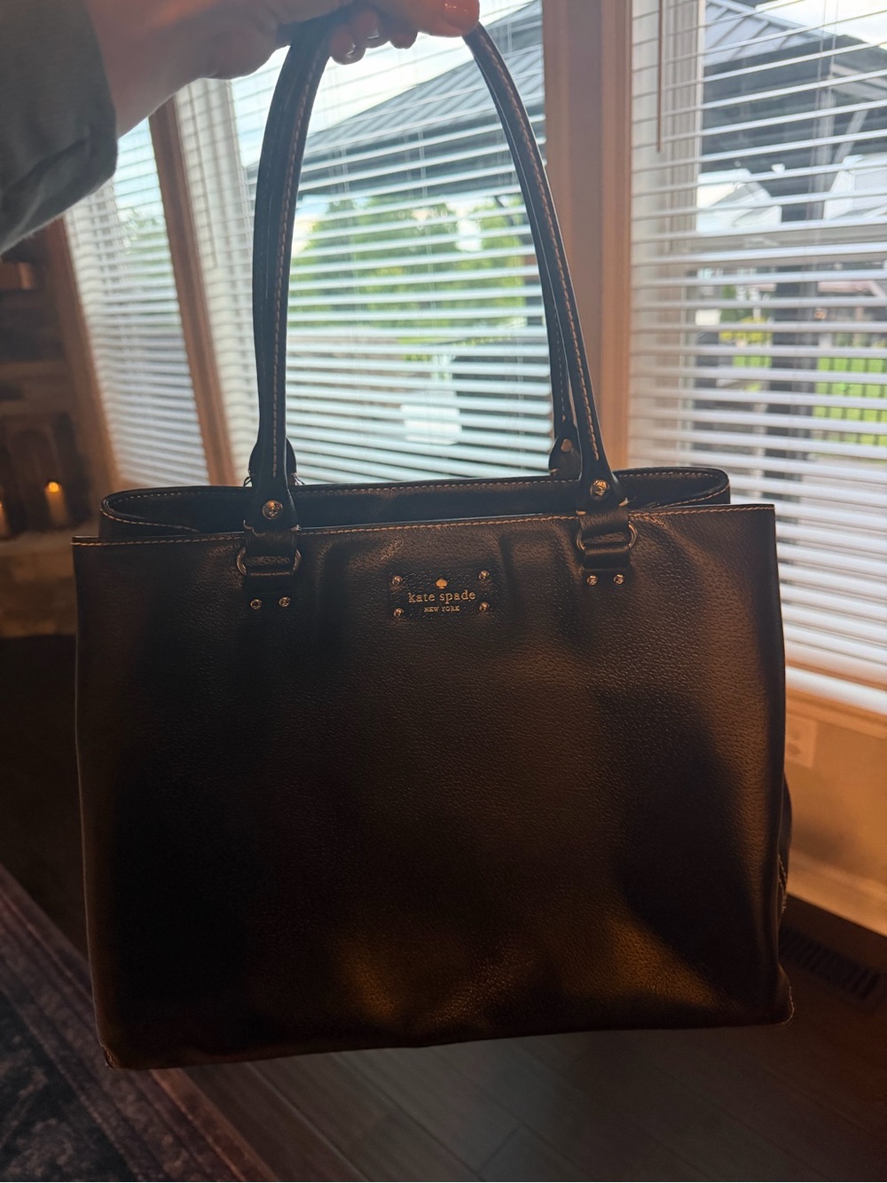 Kate Spade Wellesley Elena Black Leather Shoulder Satchel Tote Bag + COA
